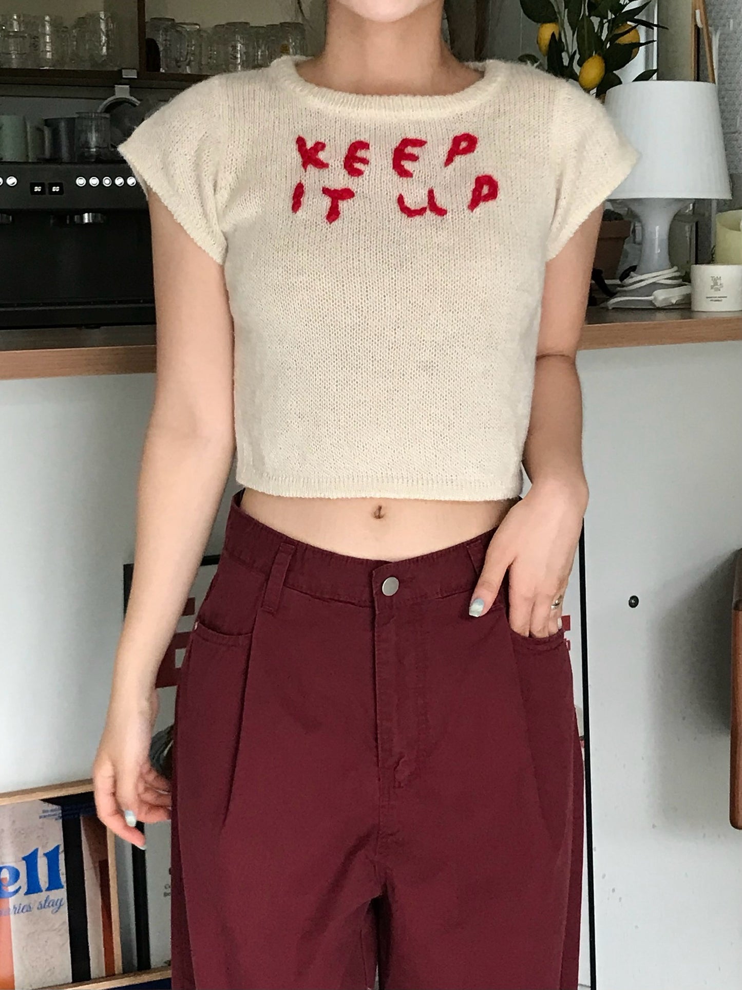 鉤花刺繡針織top