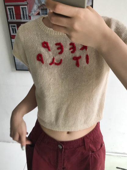 鉤花刺繡針織top