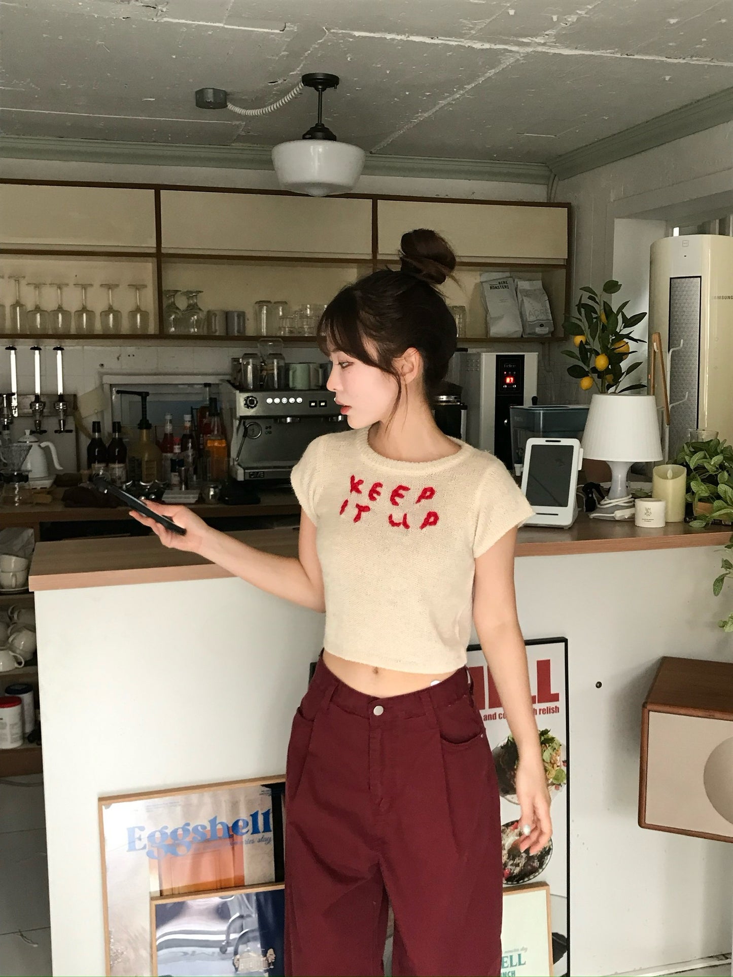 鉤花刺繡針織top