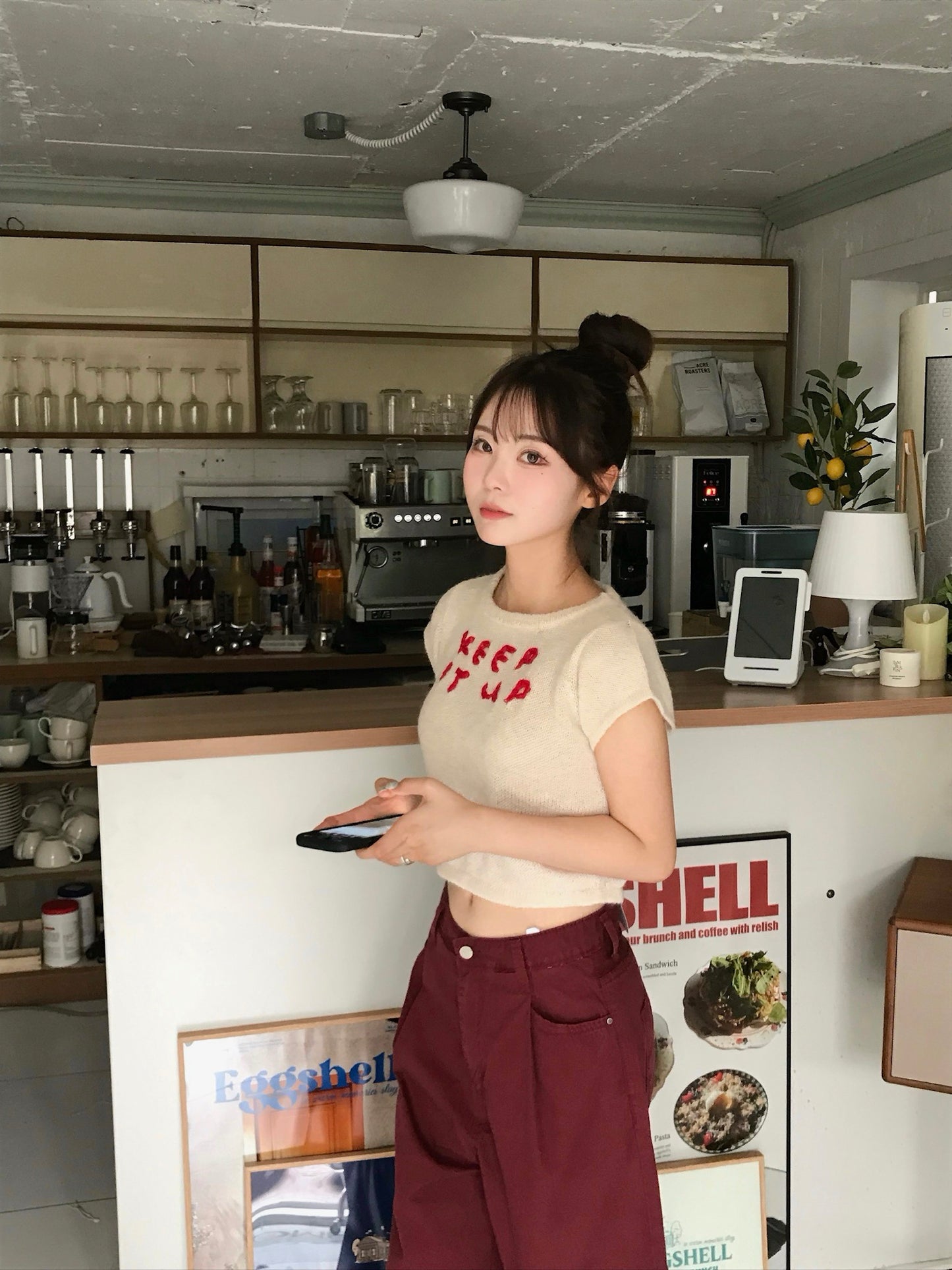 鉤花刺繡針織top