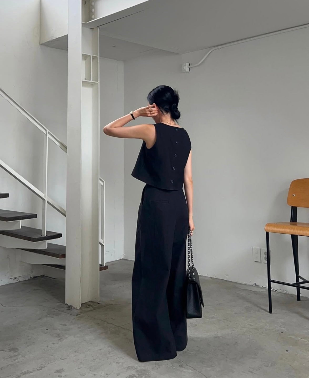 Linen-like Round Neck Top + Casual Wide-leg Pants