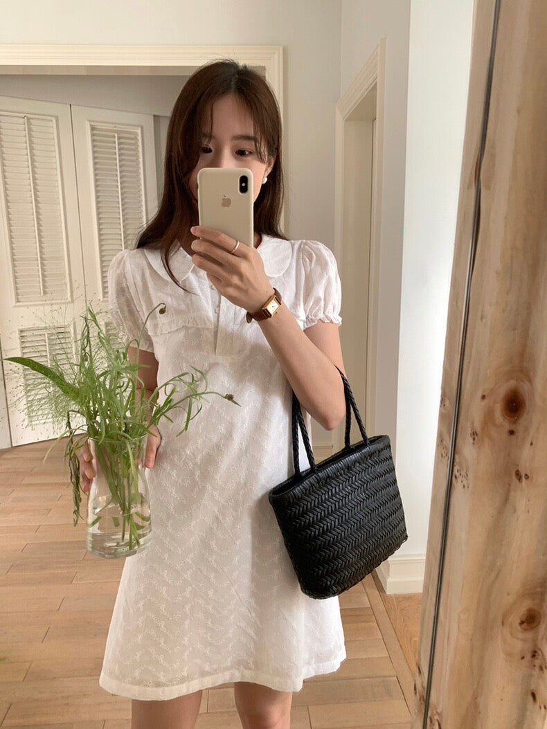 Embroidered Jacquard Peter Pan Collar Dress