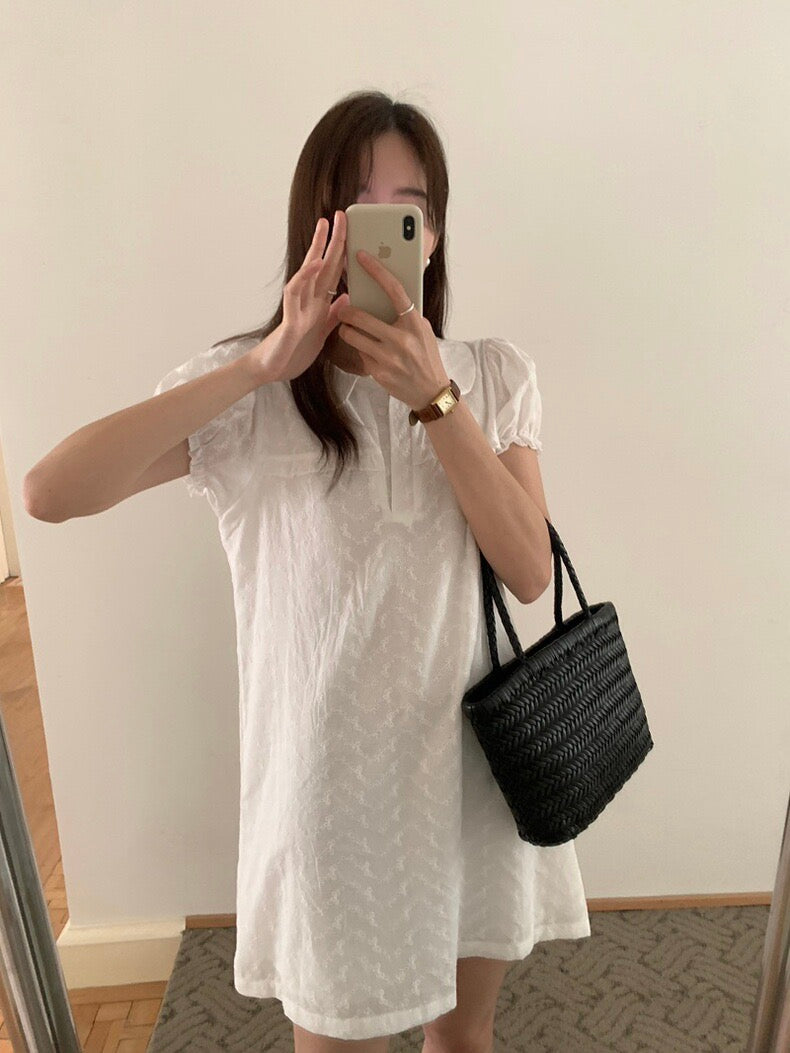 Embroidered Jacquard Peter Pan Collar Dress