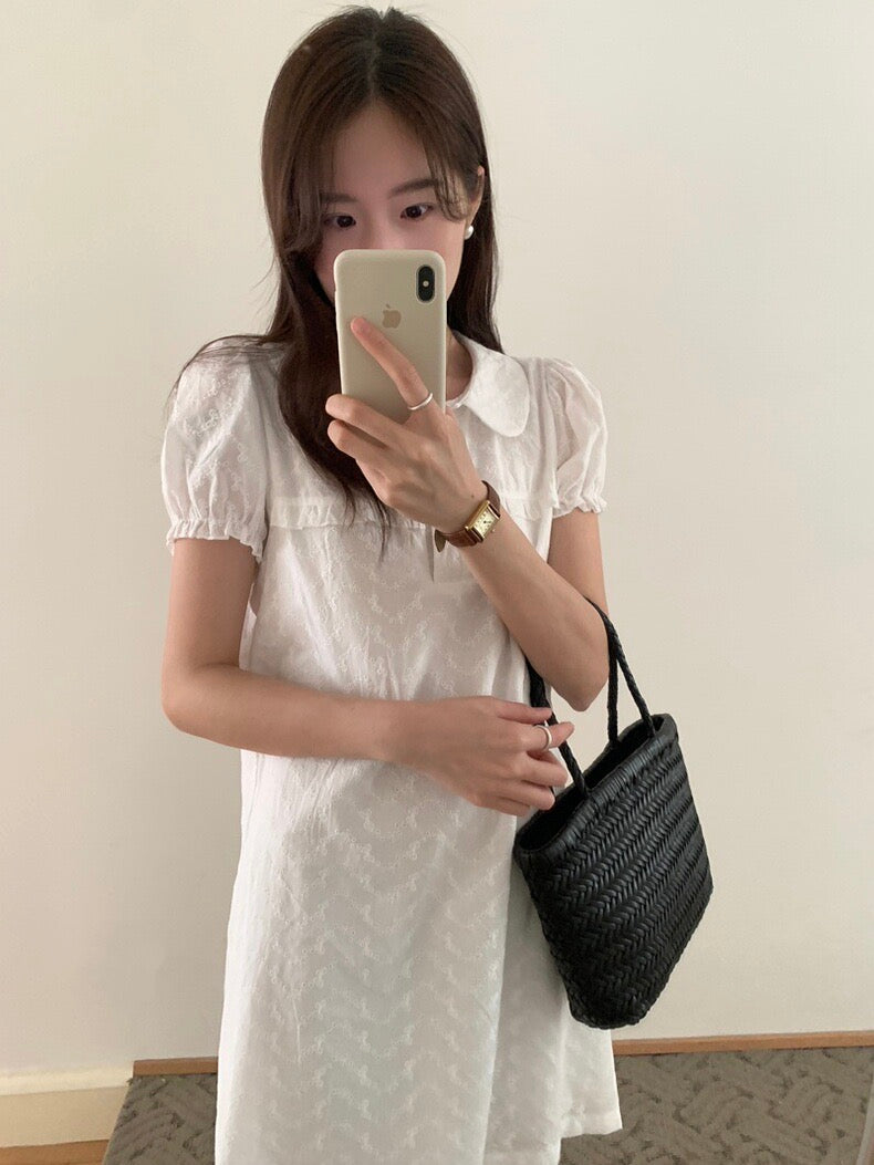 Embroidered Jacquard Peter Pan Collar Dress