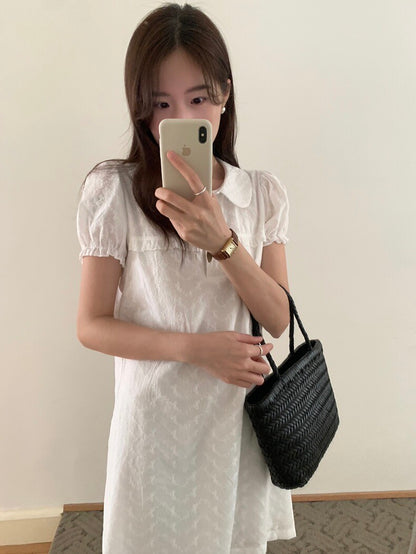 Embroidered Jacquard Peter Pan Collar Dress