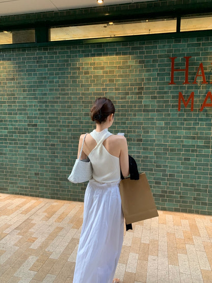 Sleeveless Knit Top + Slit Midi Skirt Set