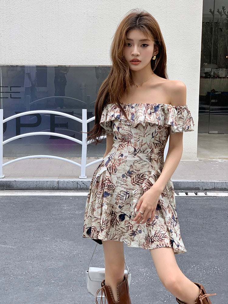 Vintage Off-Shoulder Cinched Waist A-Line Princess Dress