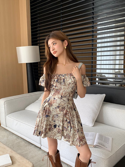 Vintage Off-Shoulder Cinched Waist A-Line Princess Dress