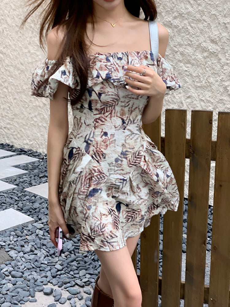 Vintage Off-Shoulder Cinched Waist A-Line Princess Dress