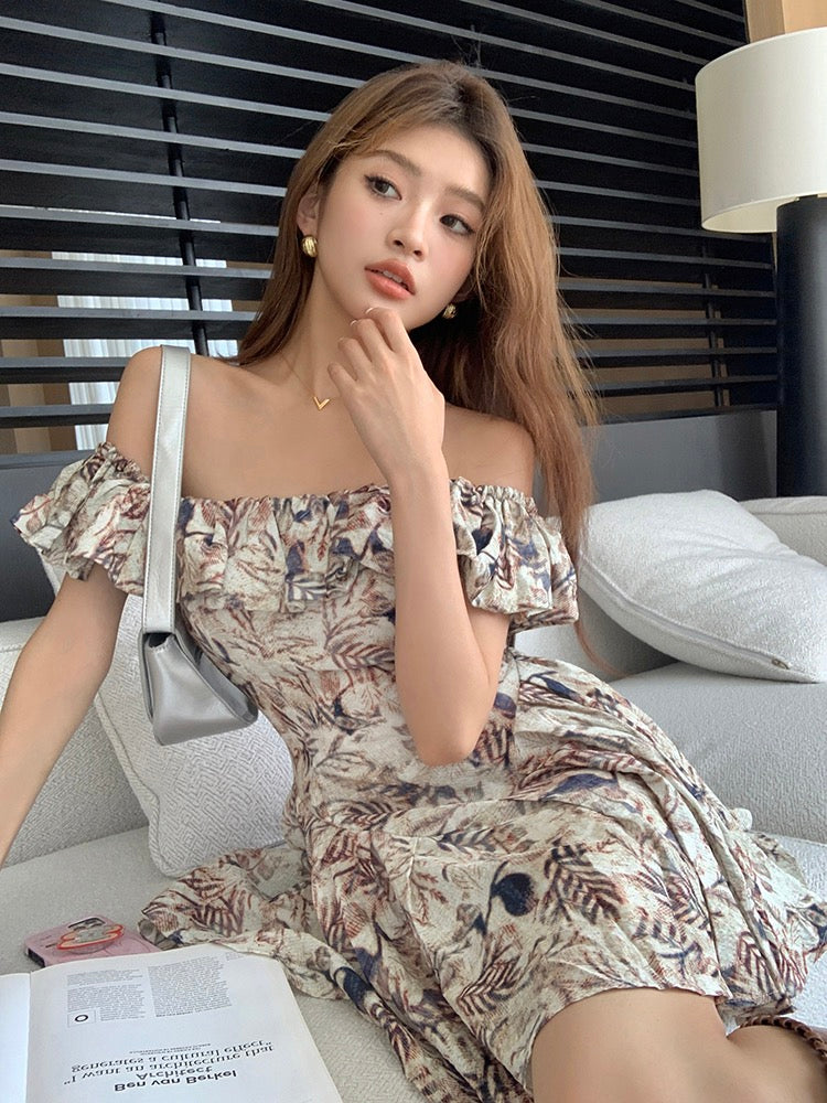 Vintage Off-Shoulder Cinched Waist A-Line Princess Dress