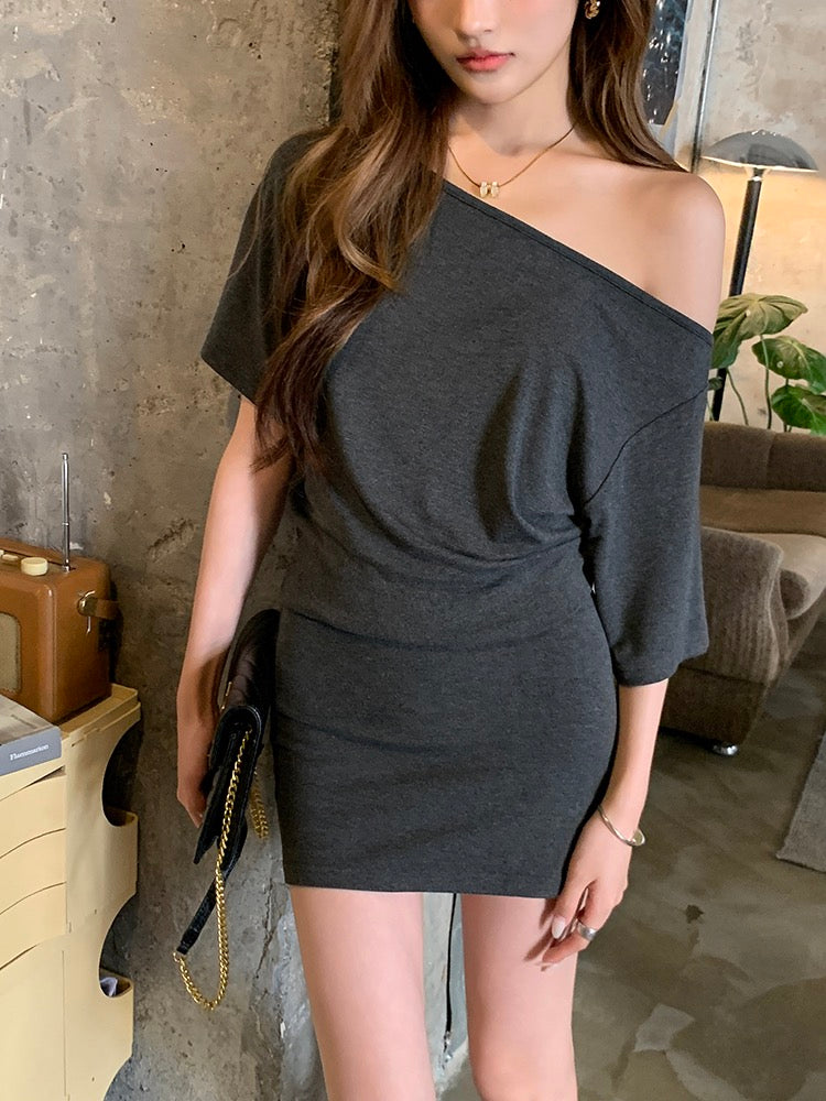 Asymmetrical Off-Shoulder Bodycon Dress
