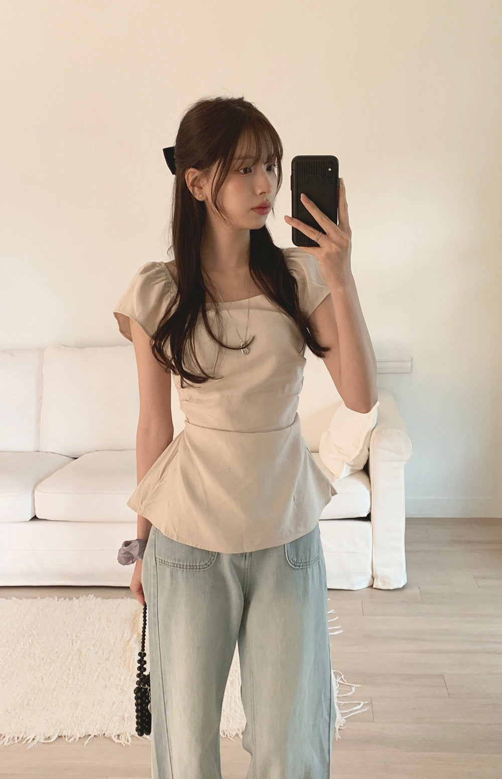 甜美收腰露肩top