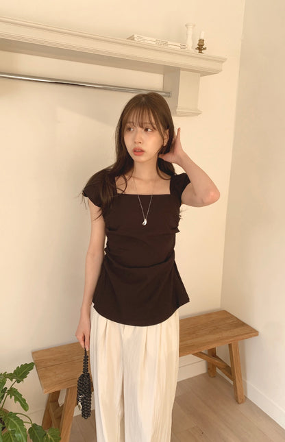 甜美收腰露肩top