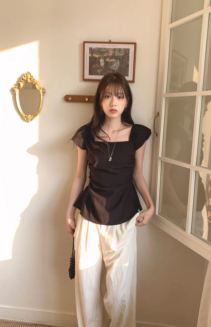 甜美收腰露肩top