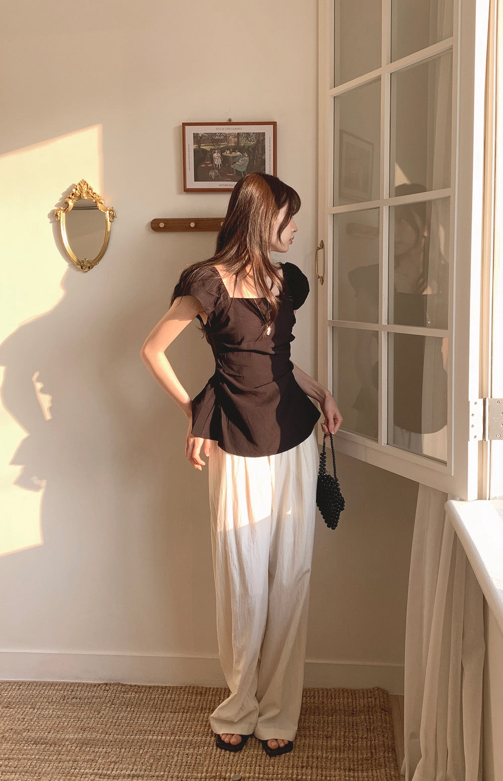 甜美收腰露肩top