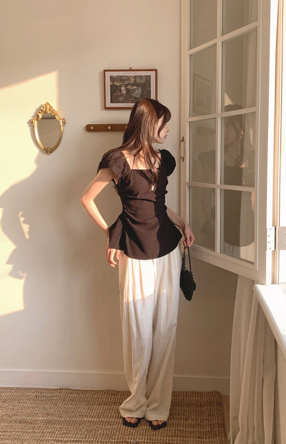 甜美收腰露肩top