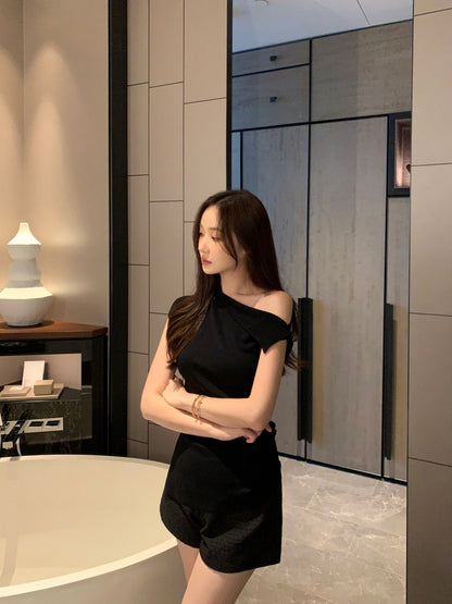 Asymmetrical Neckline Off-Shoulder Side Ruched Knit Top