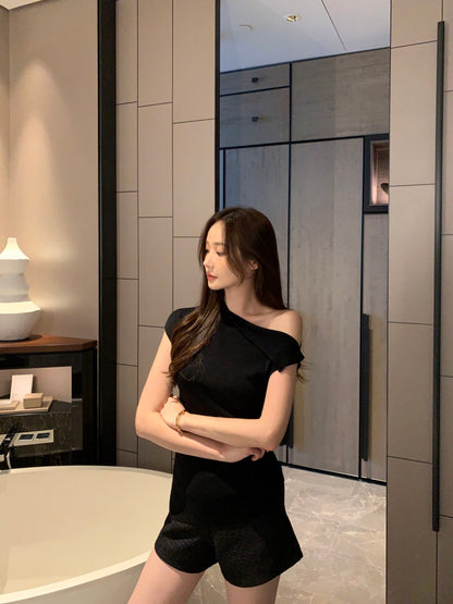 Asymmetrical Neckline Off-Shoulder Side Ruched Knit Top