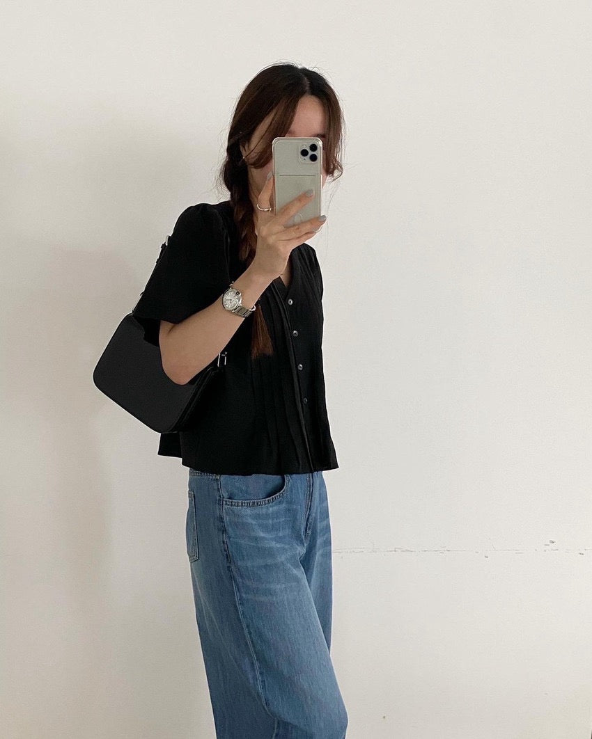 Pleated V-neck Blouse