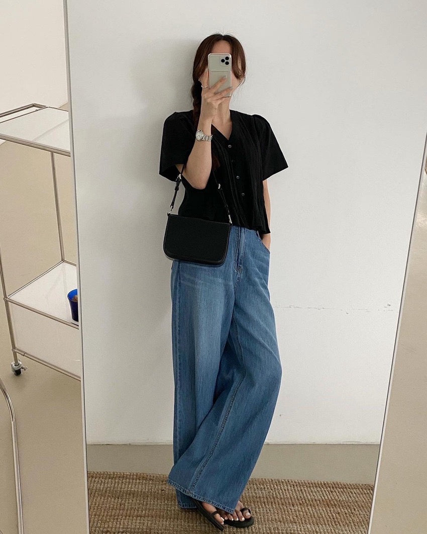 Pleated V-neck Blouse