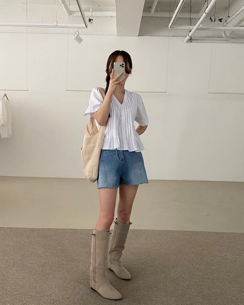 Pleated V-neck Blouse