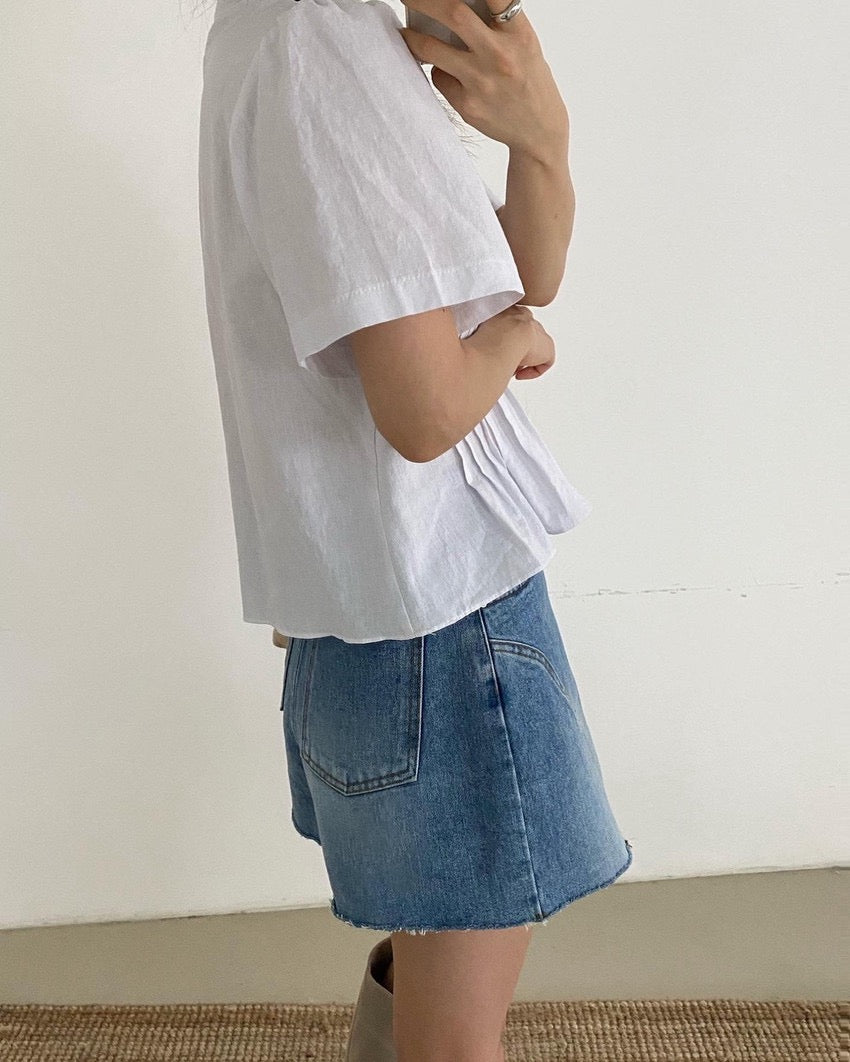 Pleated V-neck Blouse