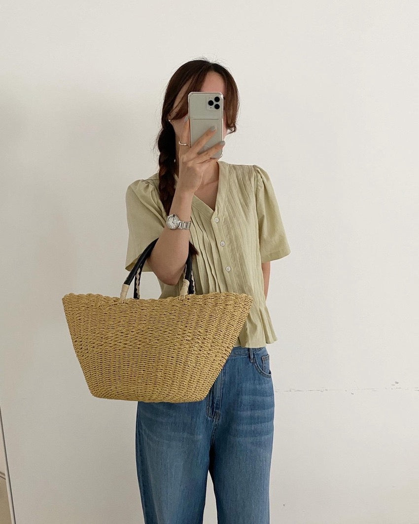 Pleated V-neck Blouse