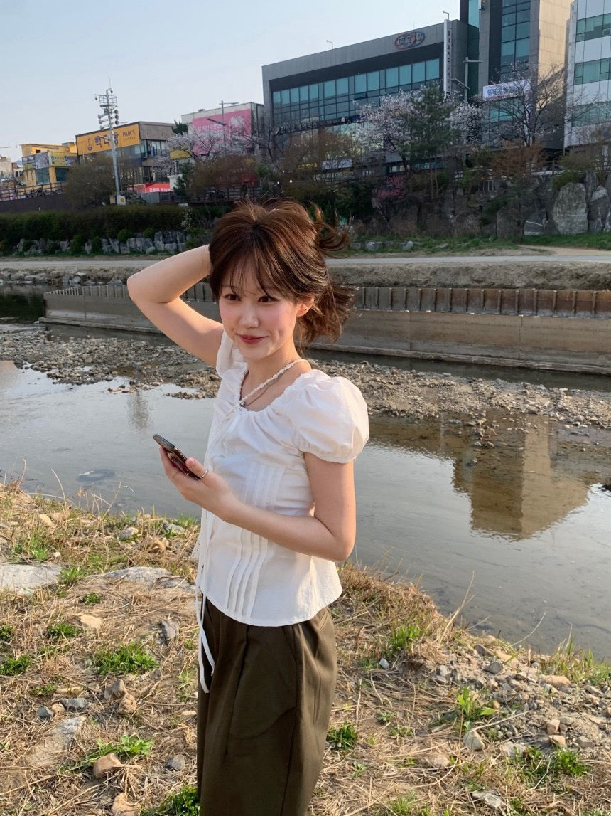 圓領抽繩收腰恤衫