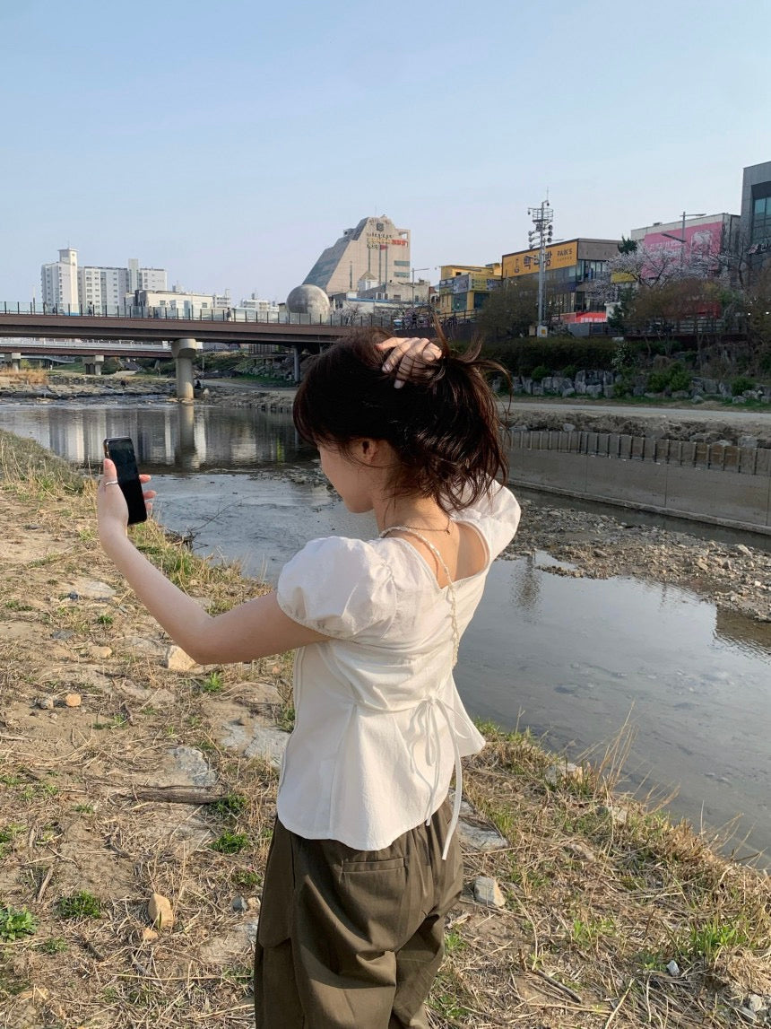 圓領抽繩收腰恤衫