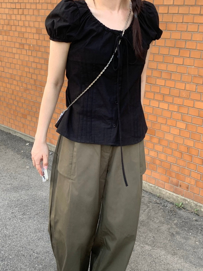 圓領抽繩收腰恤衫