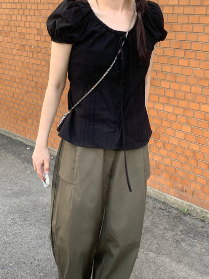 圓領抽繩收腰恤衫