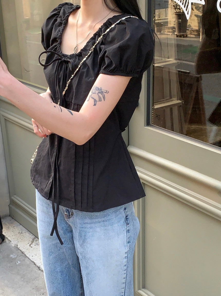 圓領抽繩收腰恤衫