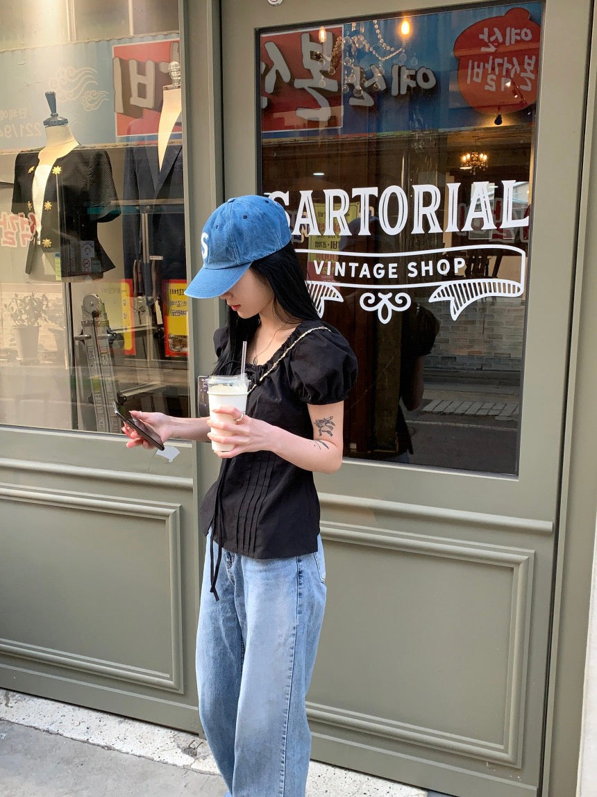 圓領抽繩收腰恤衫