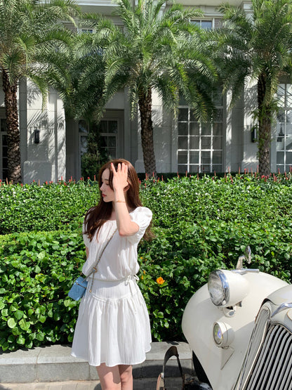 Versatile Lace-up Blouse + High-waisted Spliced Lace Skirt Set