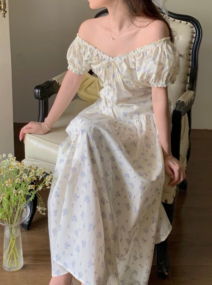 French Ruffle Tie Waist Floral Dress