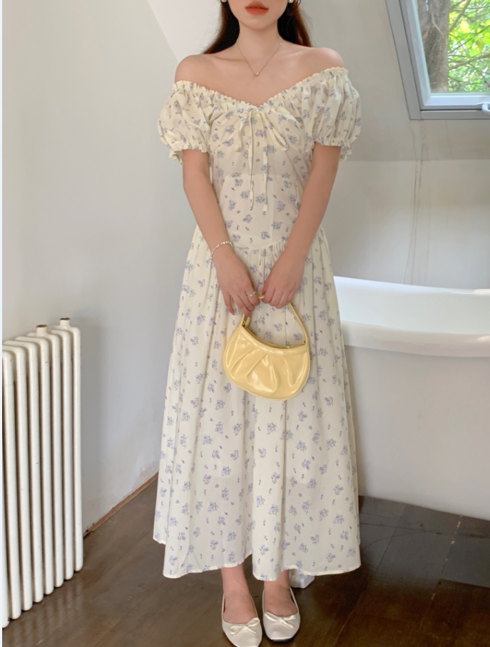 French Ruffle Tie Waist Floral Dress