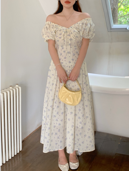 French Ruffle Tie Waist Floral Dress