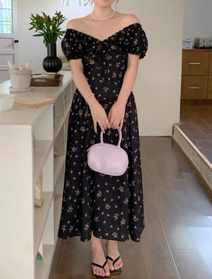 French Ruffle Tie Waist Floral Dress