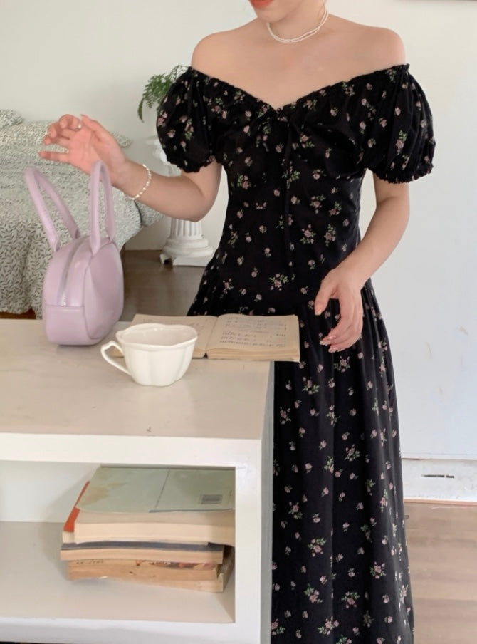 French Ruffle Tie Waist Floral Dress