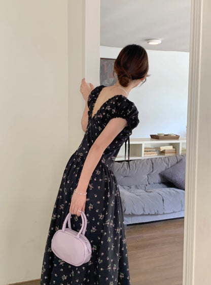 French Ruffle Tie Waist Floral Dress