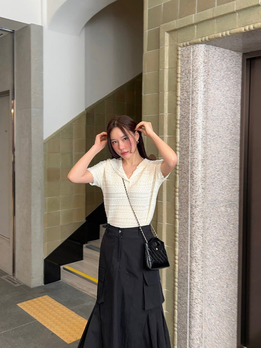 法式連帽鏤空針織top