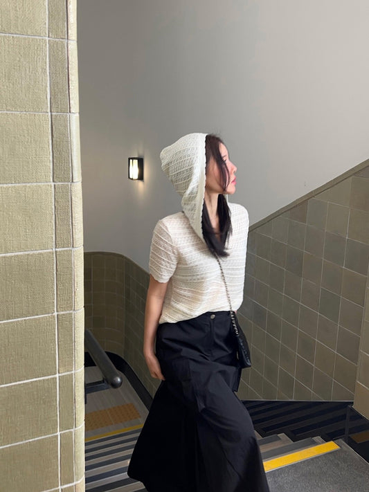 法式連帽鏤空針織top