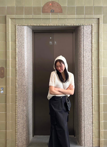 法式連帽鏤空針織top