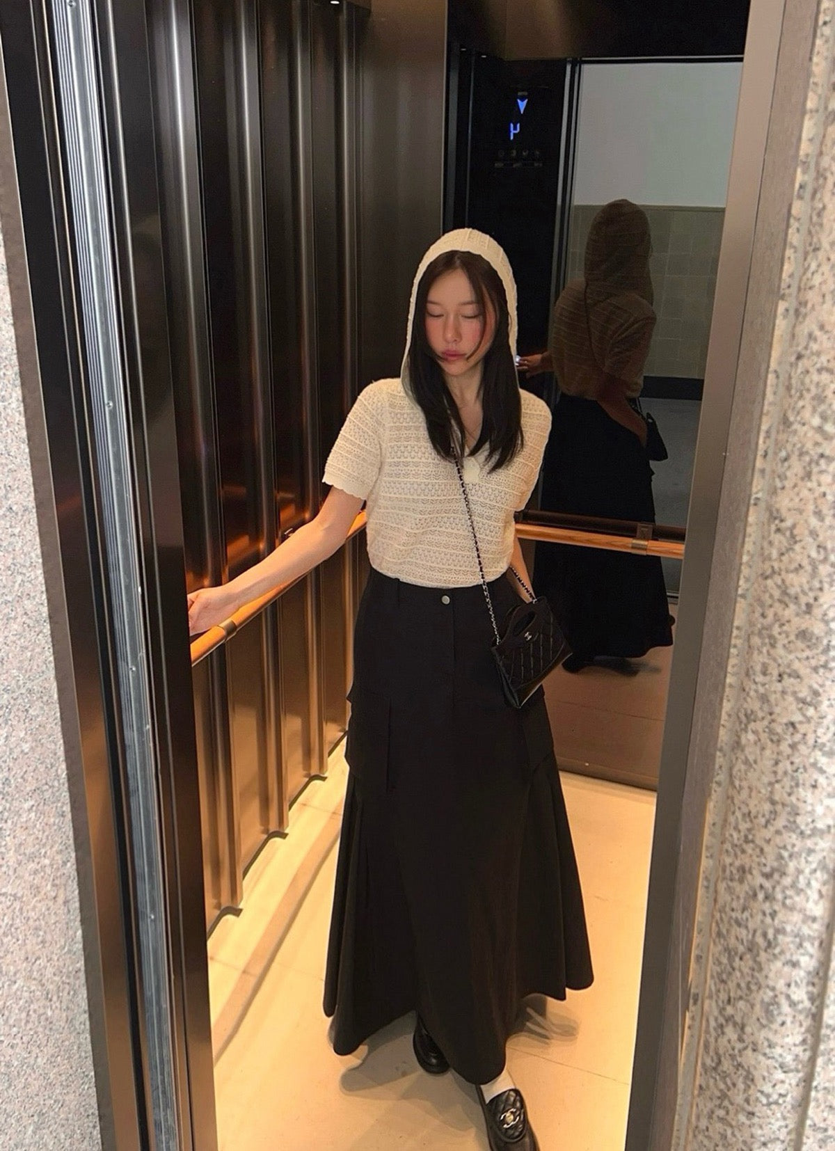 法式連帽鏤空針織top