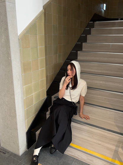 法式連帽鏤空針織top