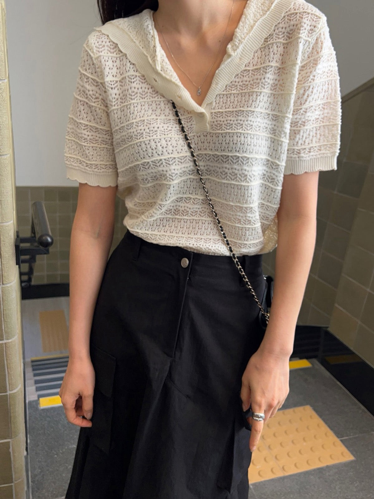 法式連帽鏤空針織top