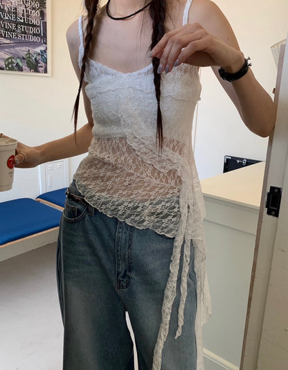 French-style Asymmetrical Lace Layered Camisole