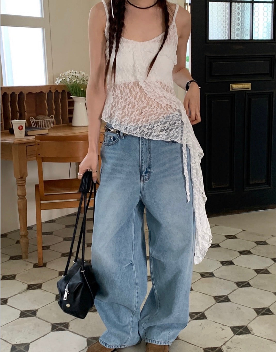 French-style Asymmetrical Lace Layered Camisole