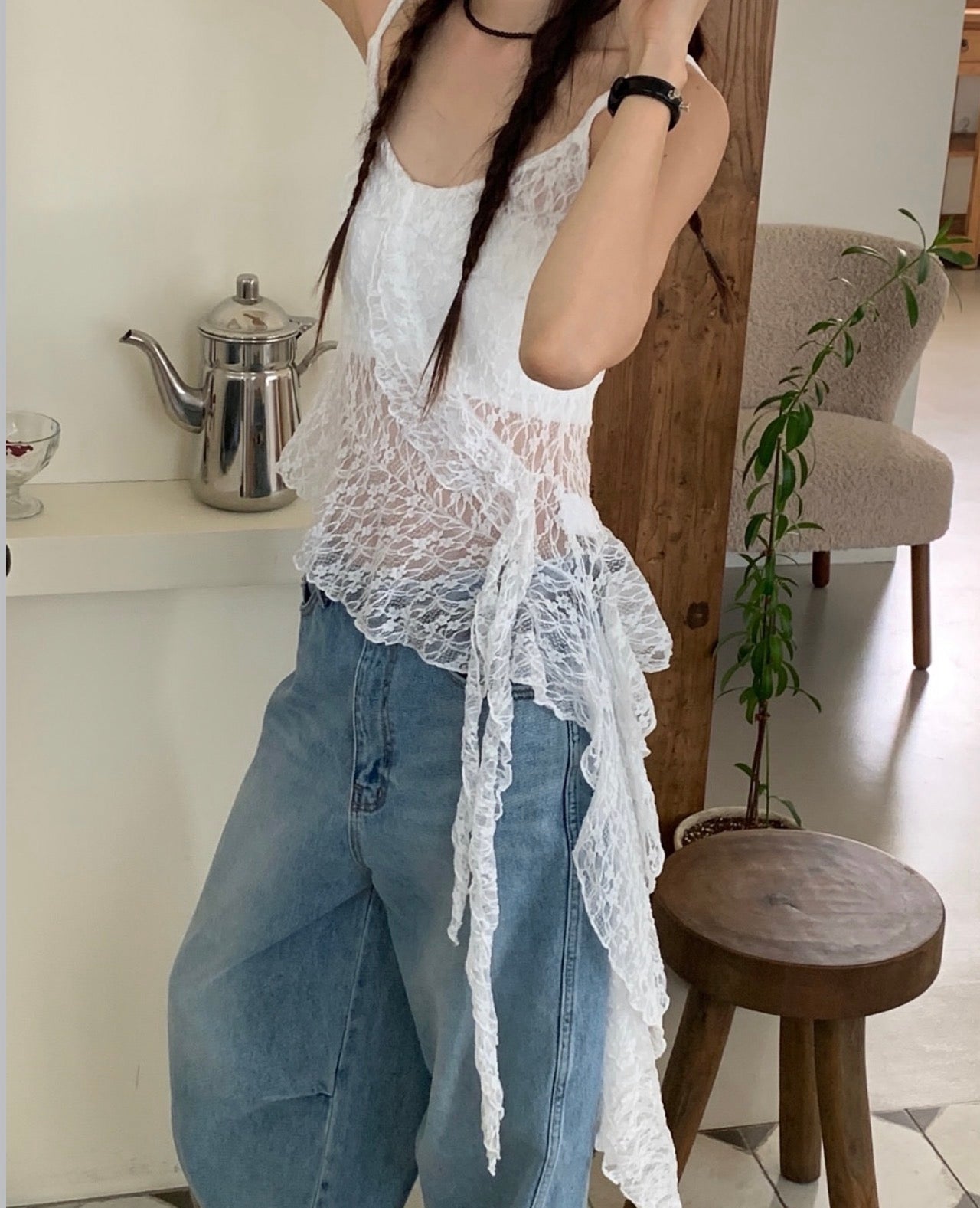 French-style Asymmetrical Lace Layered Camisole