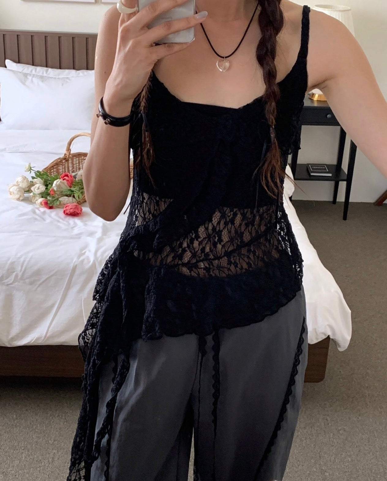 French-style Asymmetrical Lace Layered Camisole